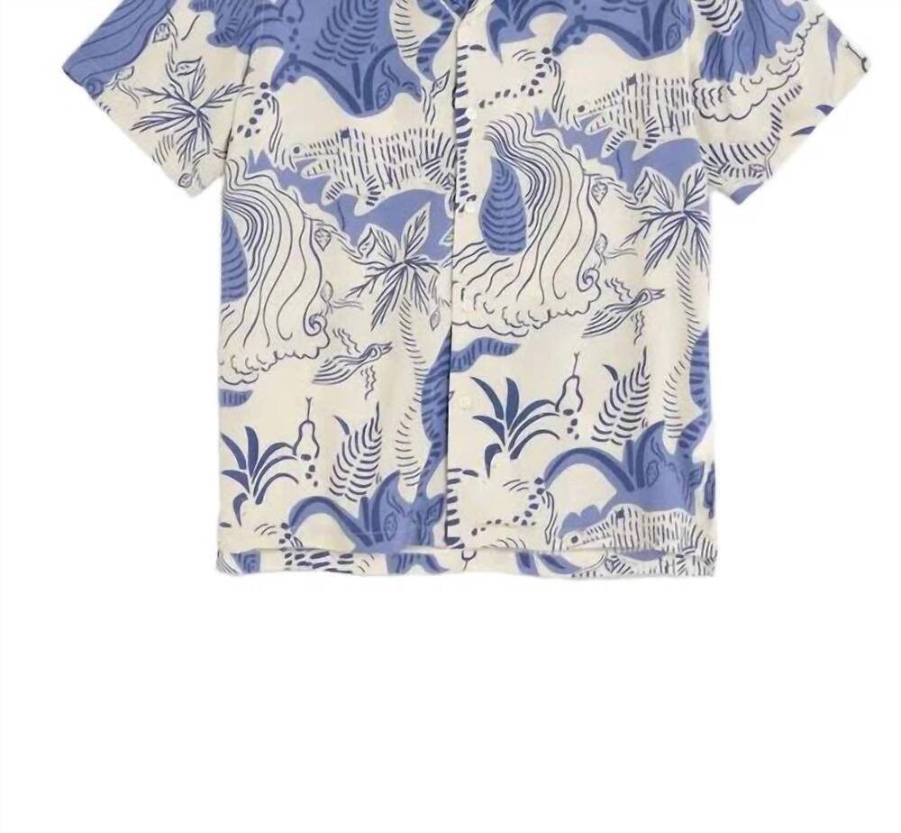 NEW OAS men's mystea rocco short sleeve shirt in white/blue